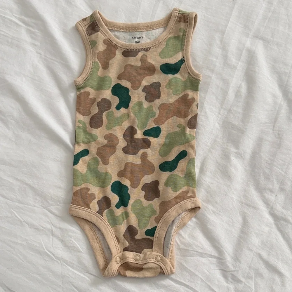 Carter's Red Pineapple Romper + Neutral & Blue Summer Onesies Set 6-months